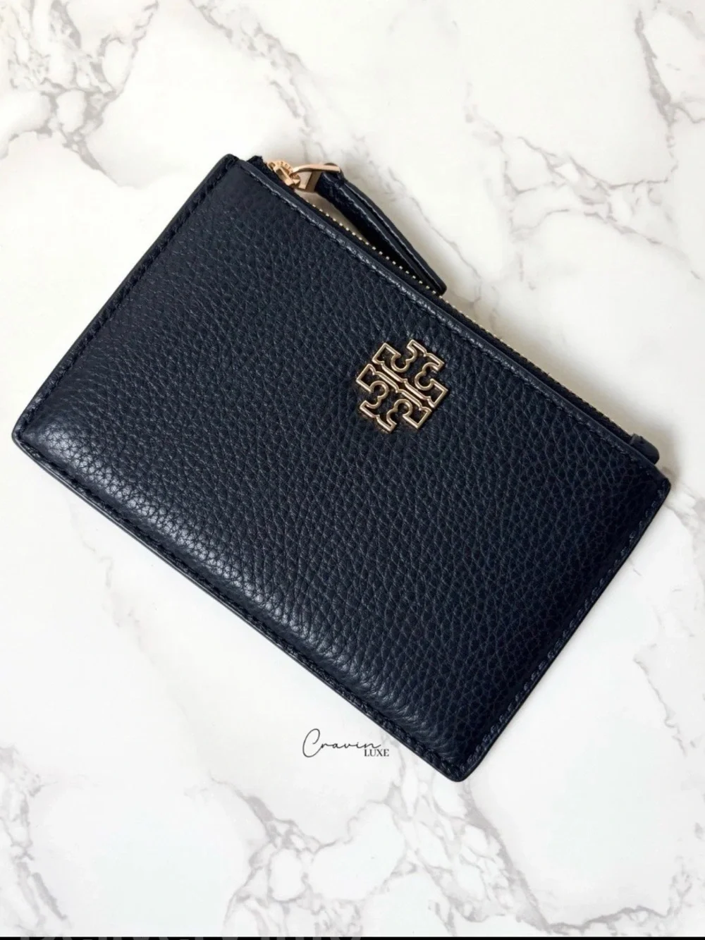 Tory Burch Black Pebbled Leather Card Case Wallet NWOT Never Used